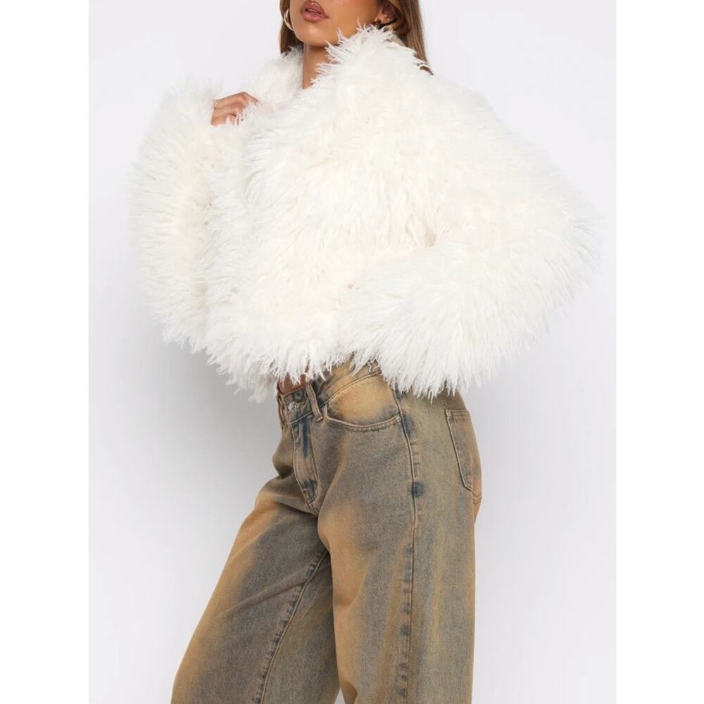 White Fox Fur Jacket Weekend Away Size S/M Cream - Picture 4 of 4